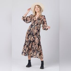 Saltwater Luxe Deklan 3/4 Slv Floral Maxi Dress in Black
